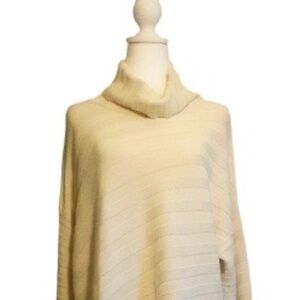 Assymentrical Cream Turtleneck Striped Sweater Size L/XL